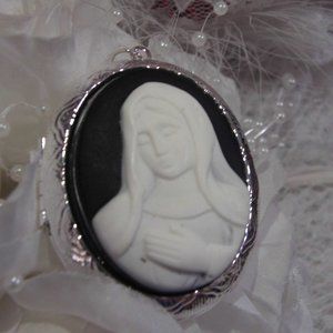 Mary Jesus Christian Locket Cameo Rosary Necklace